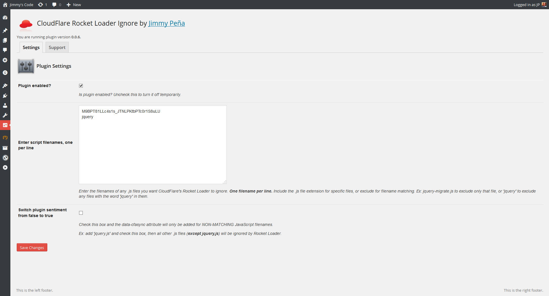 Plugin settings page