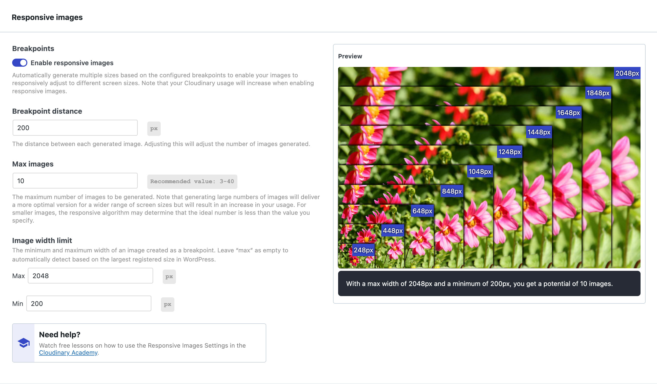 Display assets in a customizable and responsive product gallery