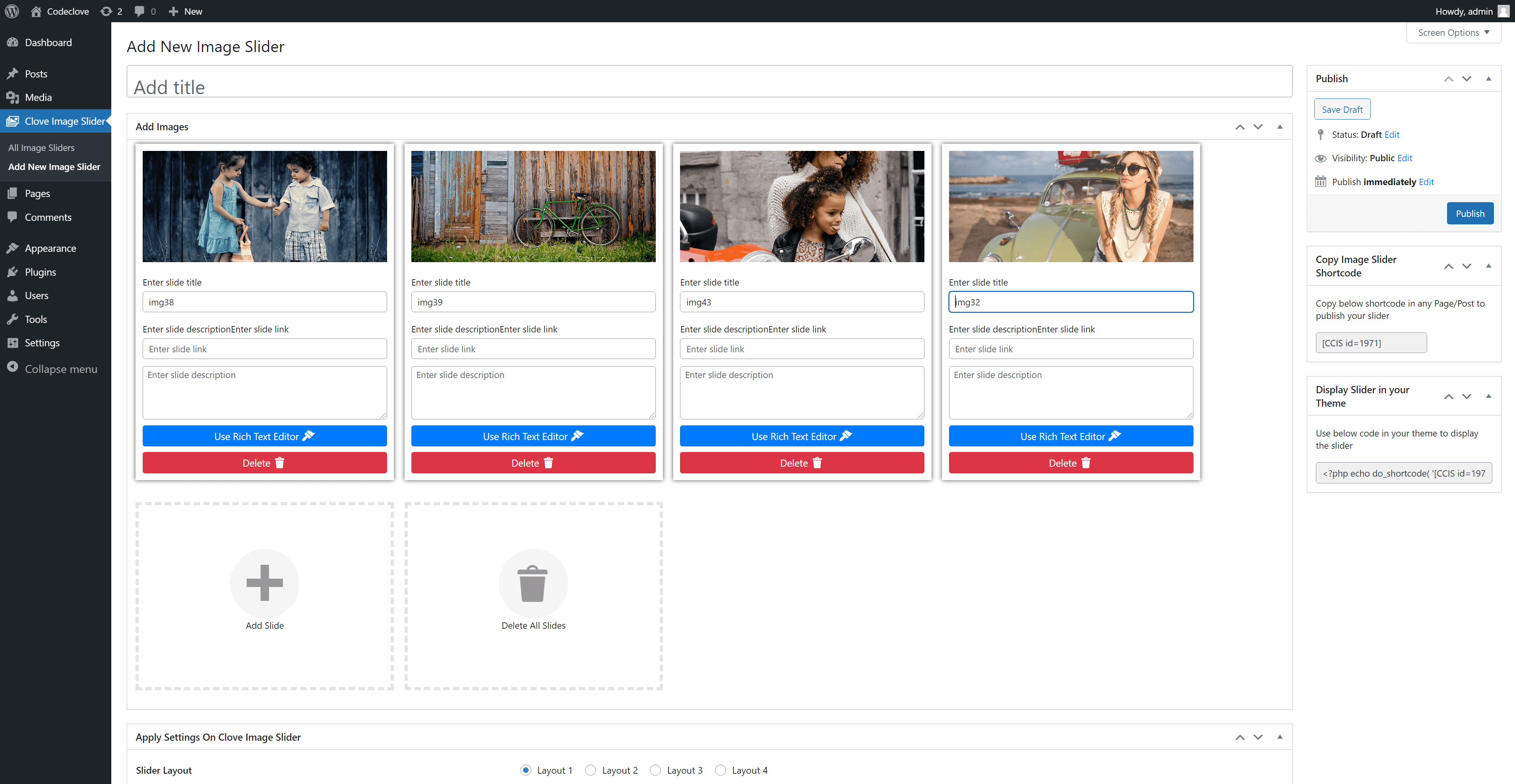 Add image slider page