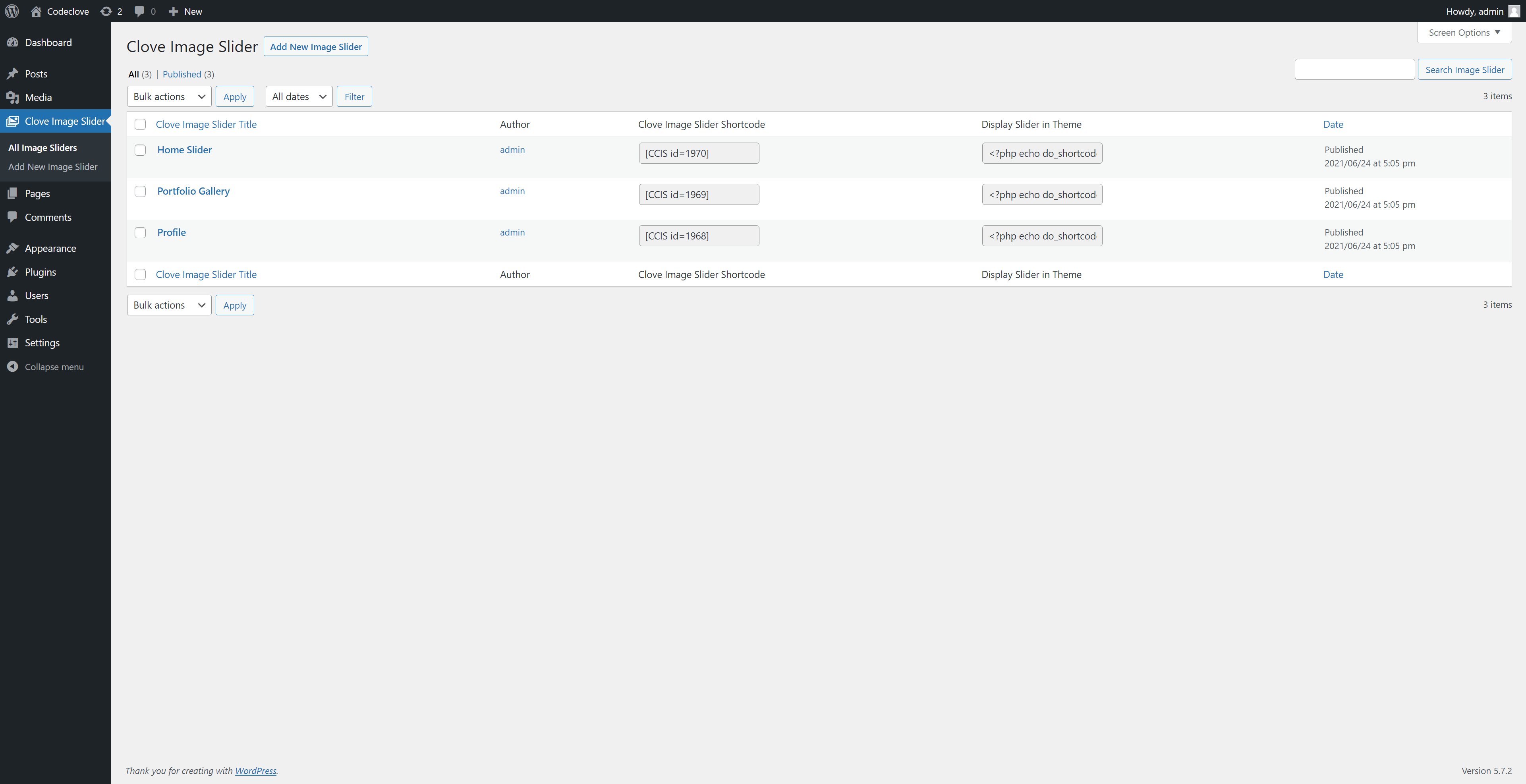 All image slider page