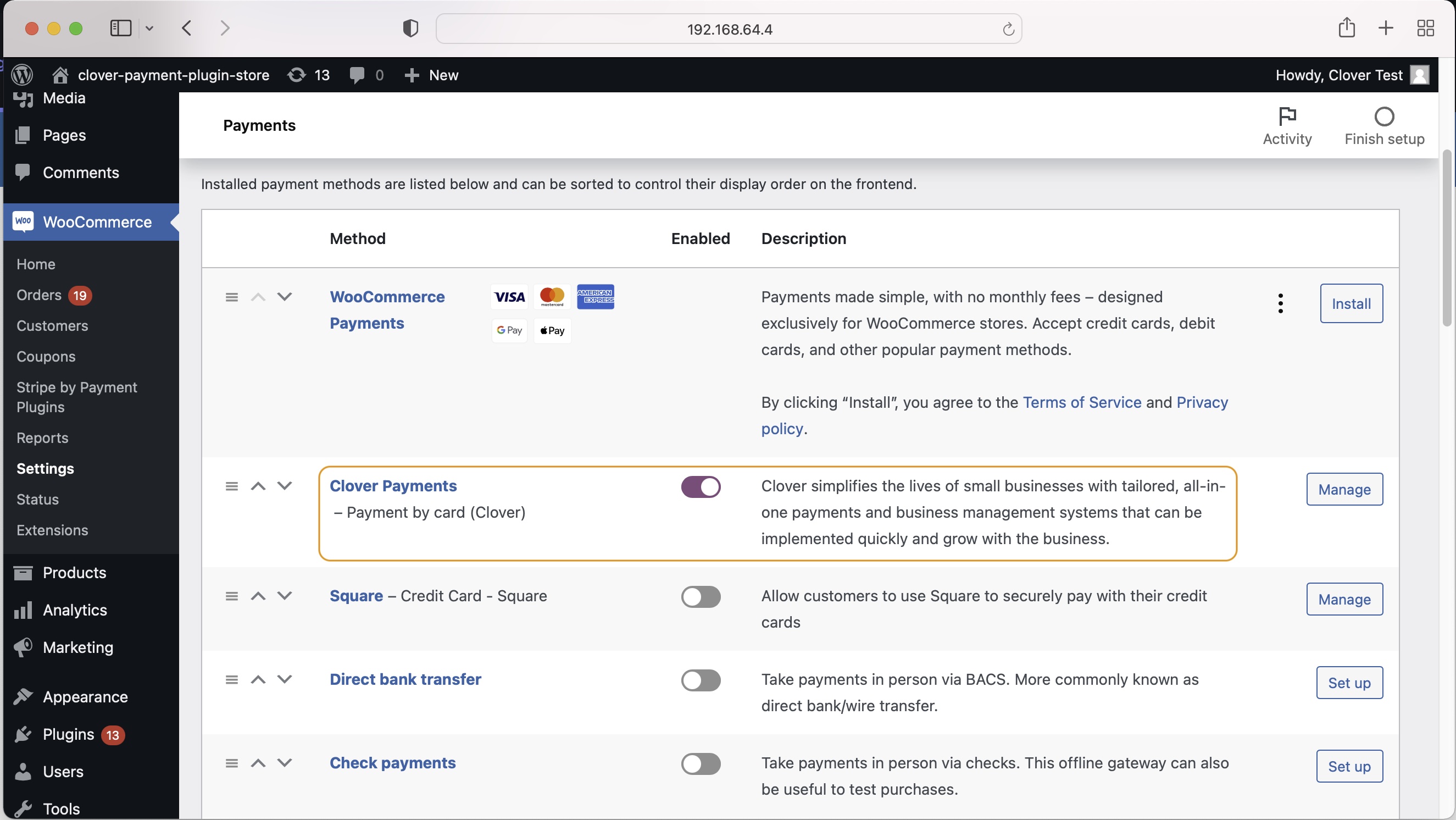 Clover Account Dashboard