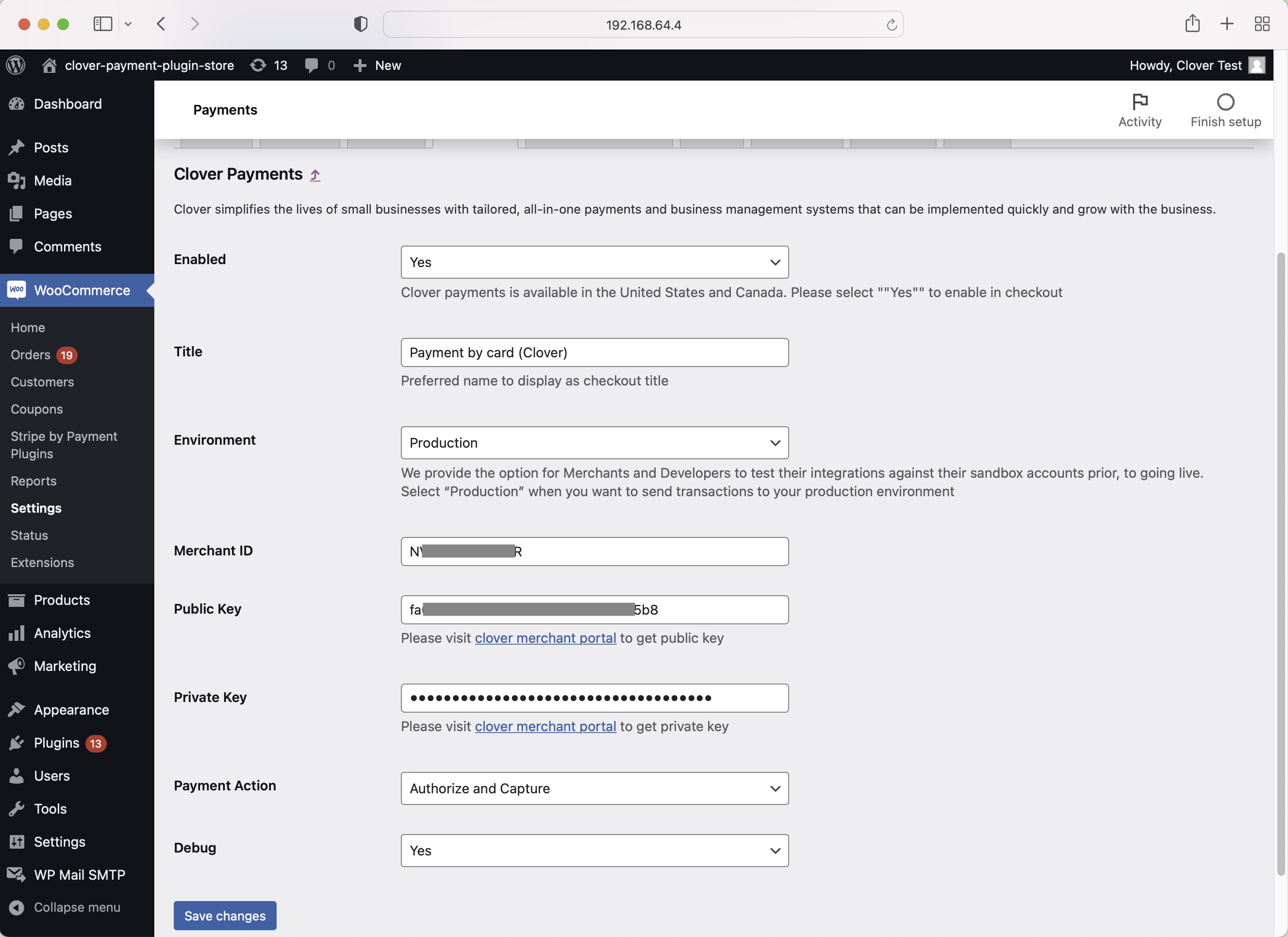 Clover eCommerce API Credentials