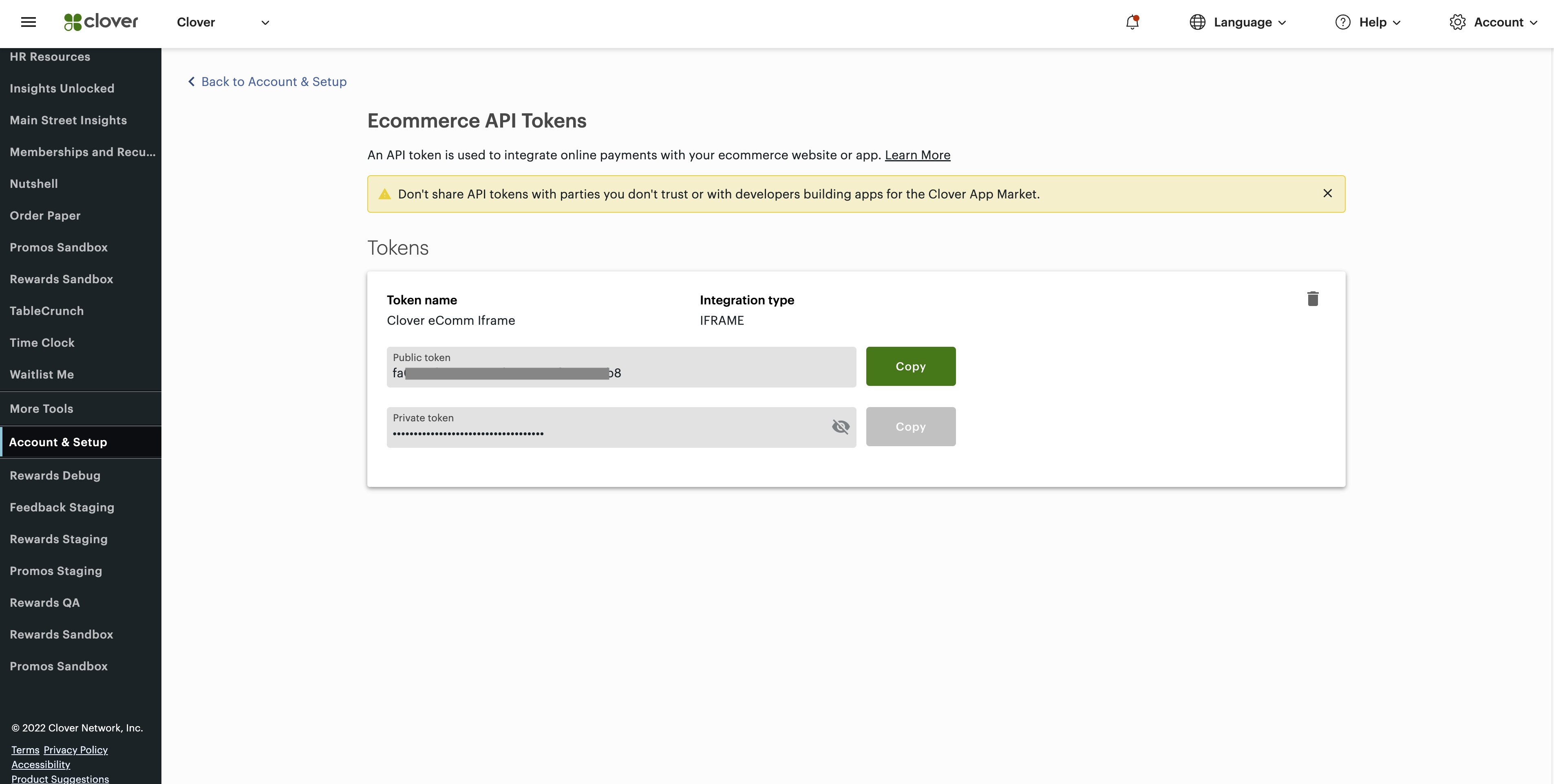 Clover Payment Admin Order details - card details