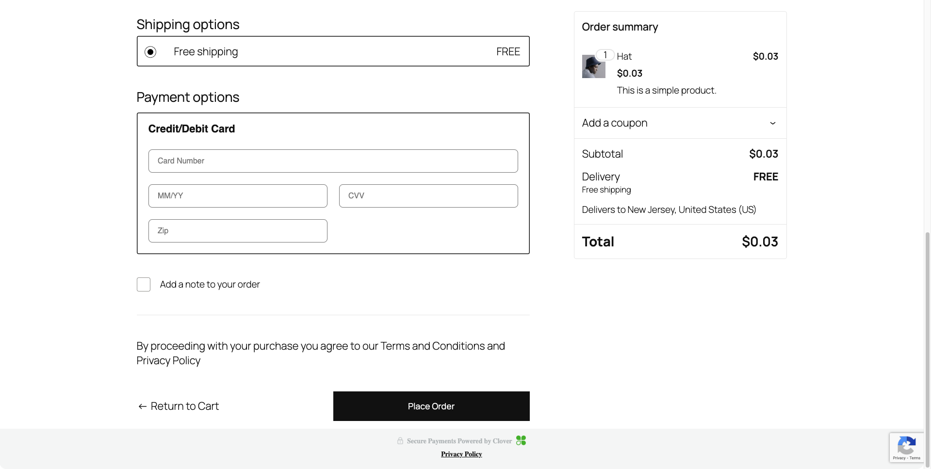 Clover Payment My account Order details - card details