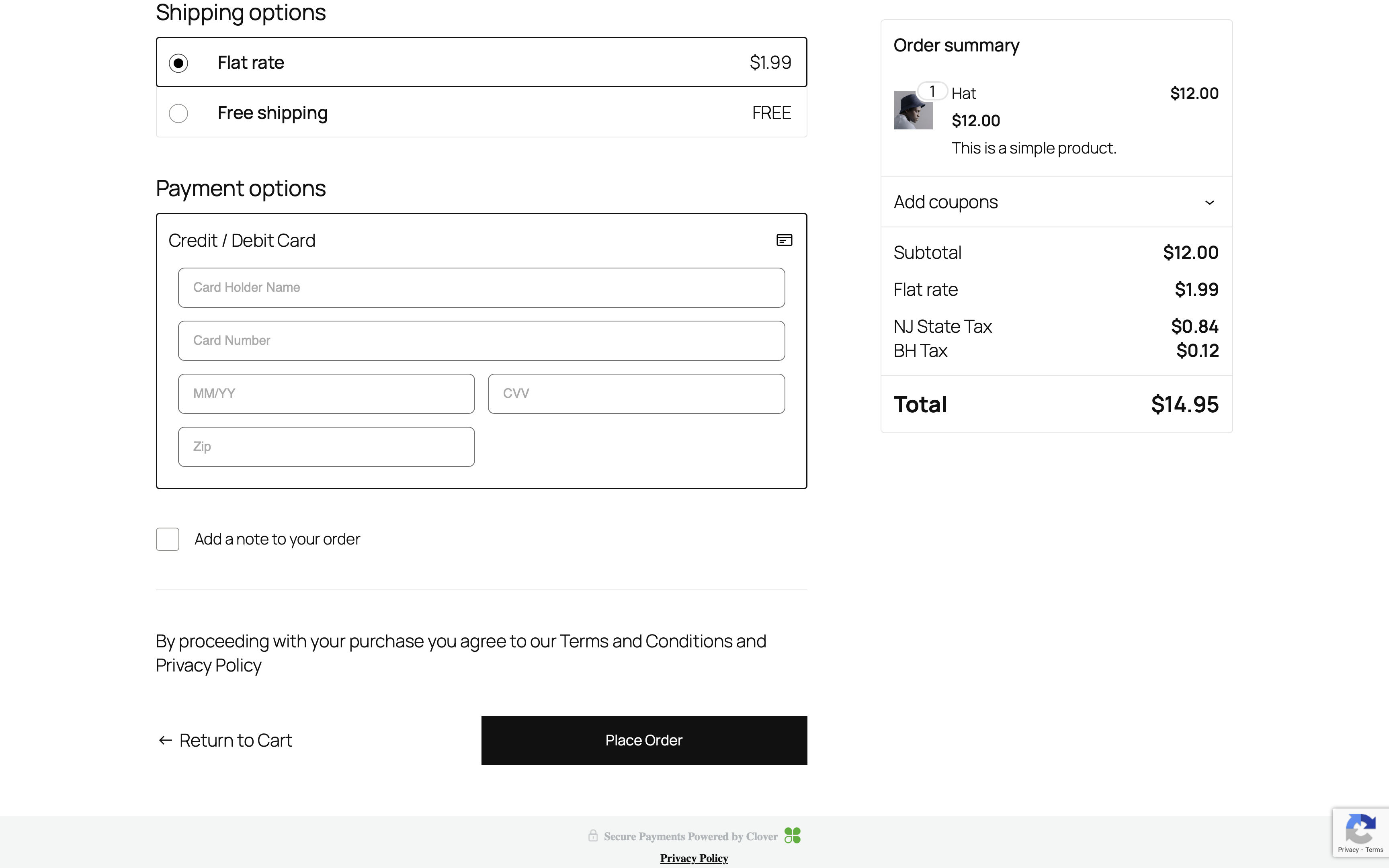 Clover Payment card details on invoice page
