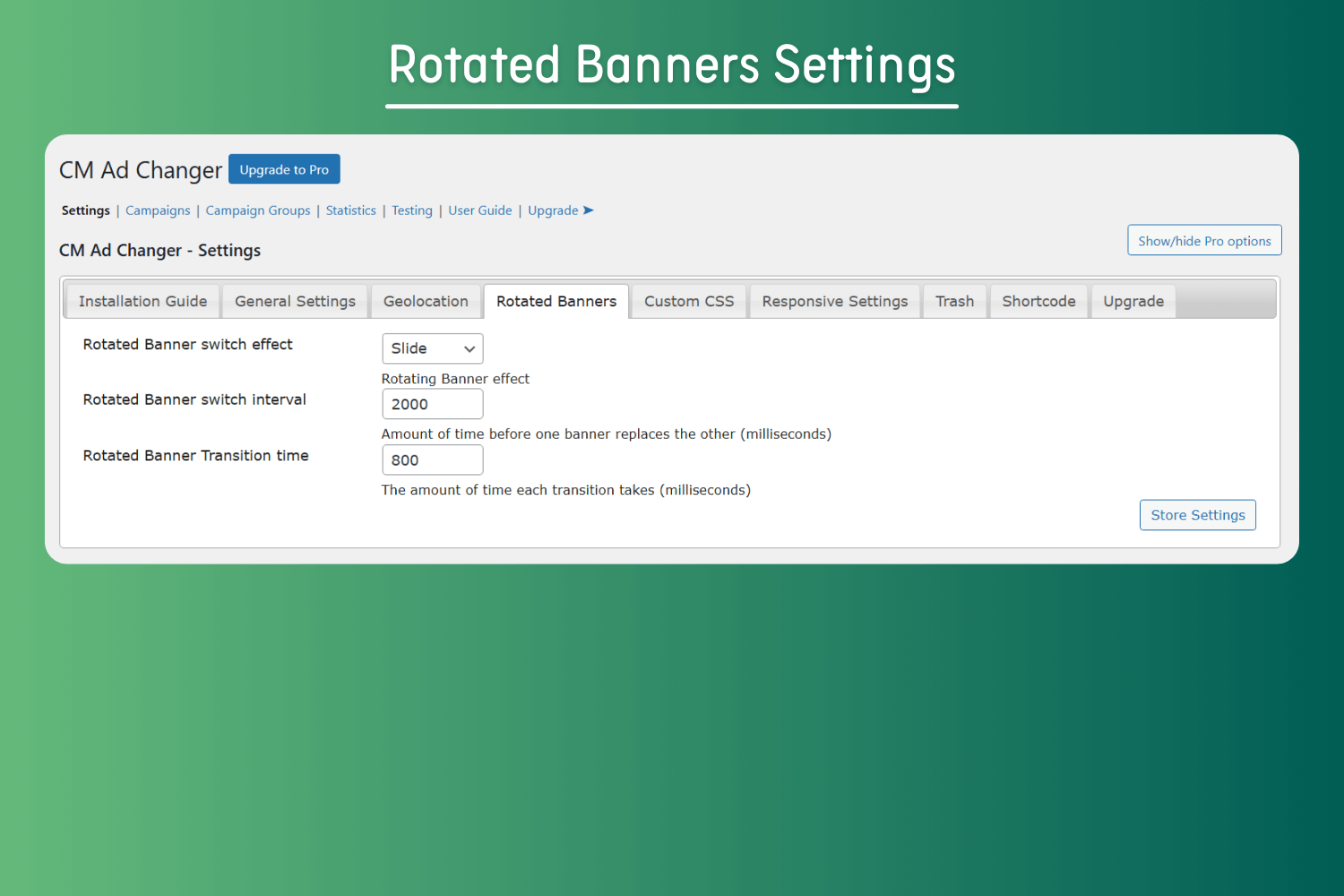 Rotated Banners Settings