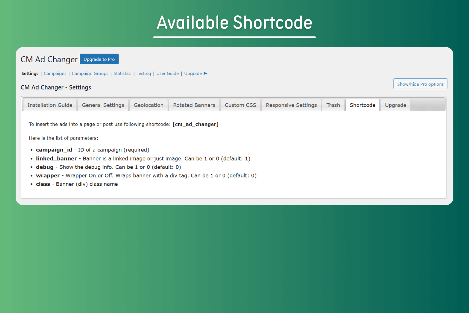 Available Shortcode