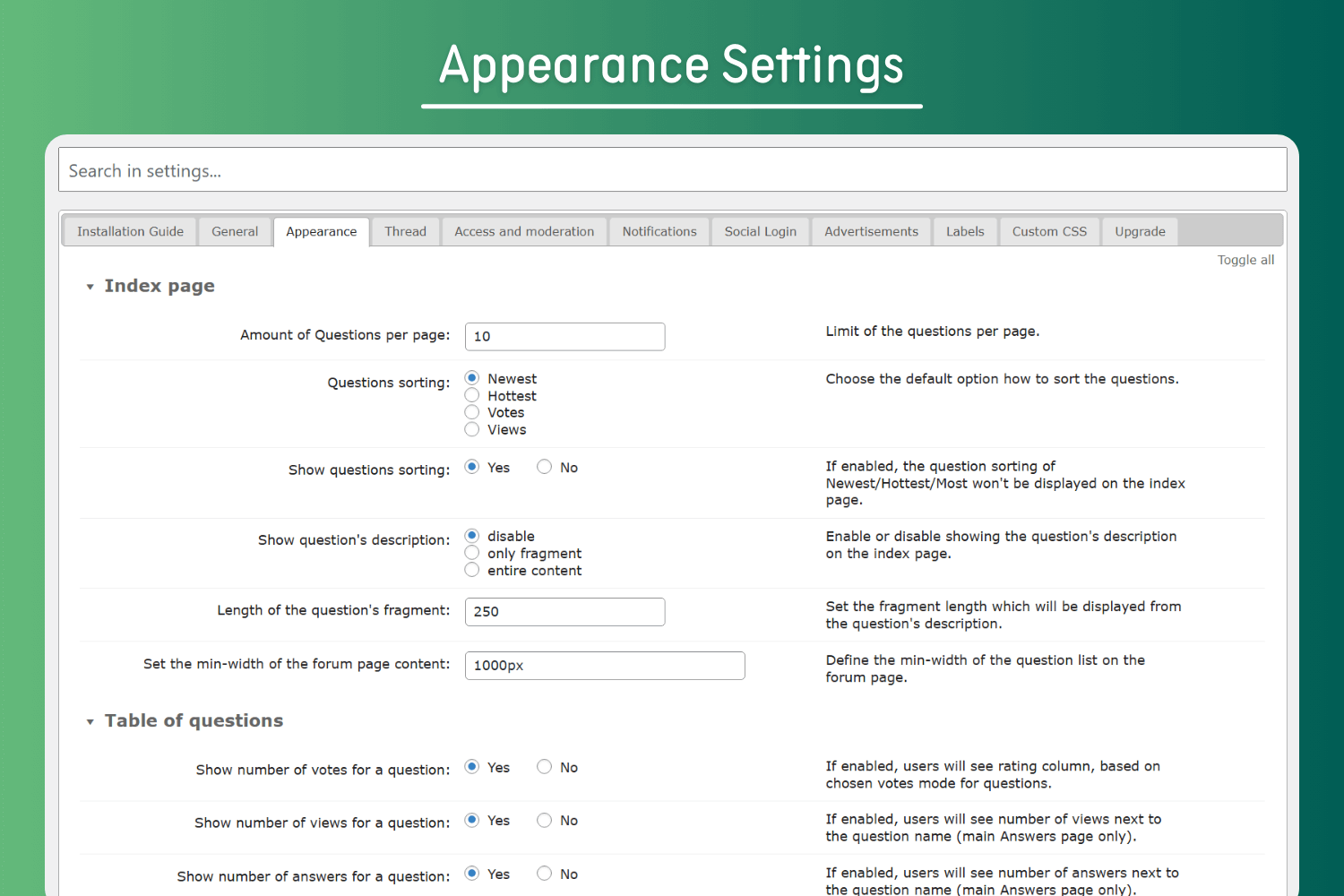 Labels Settings