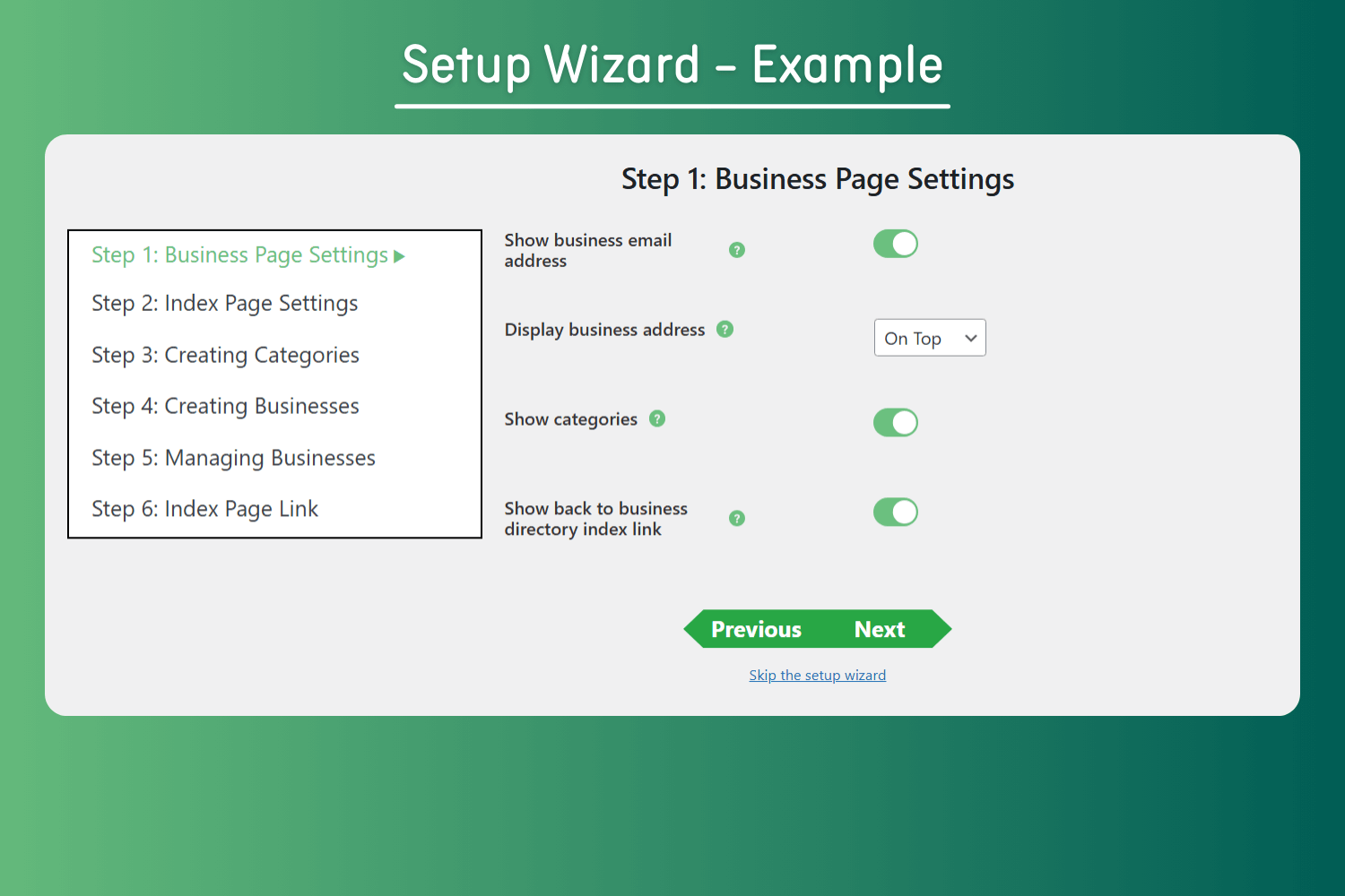 Business Directory Settings