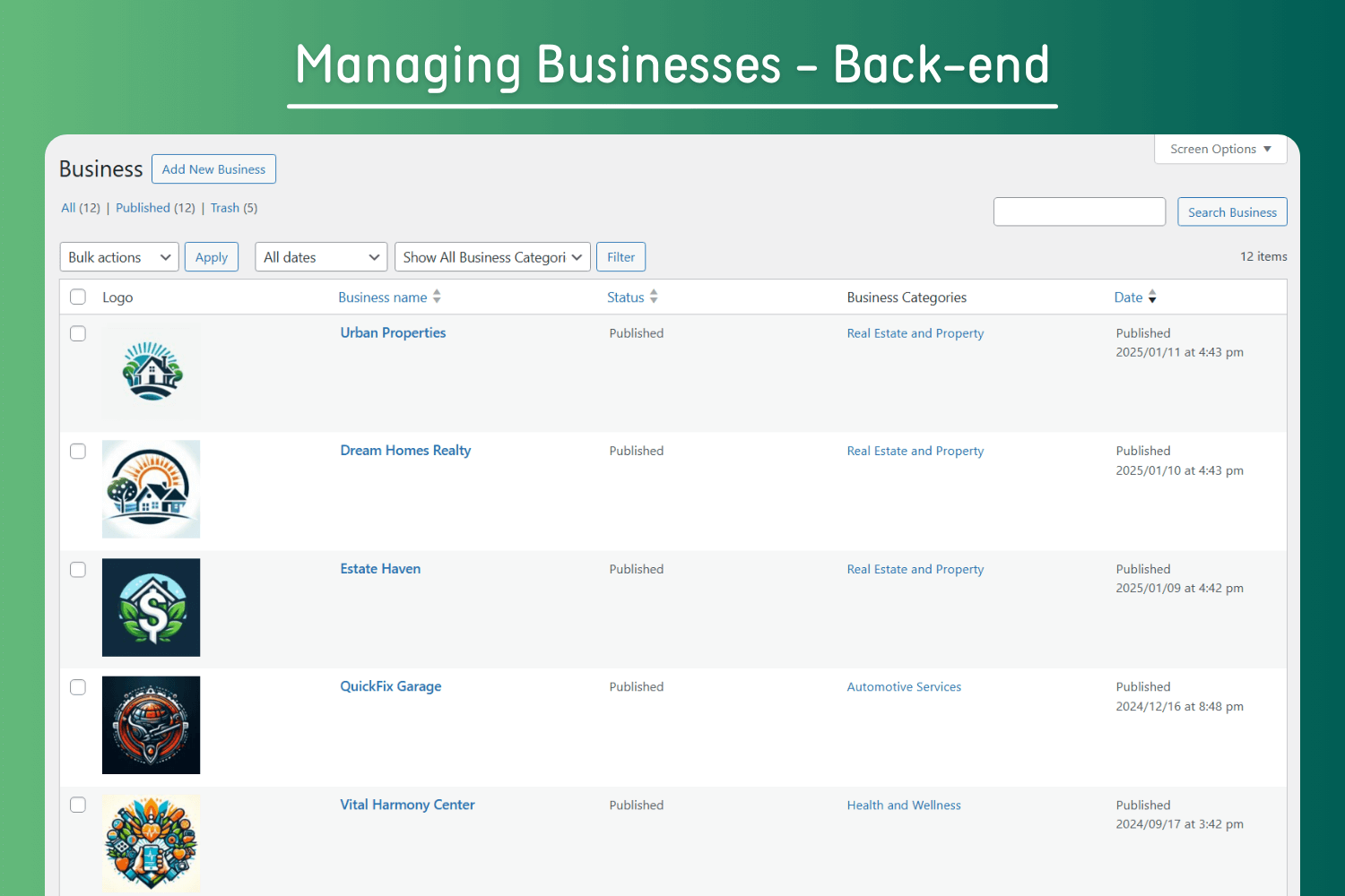 Business Directory – Front-end Example