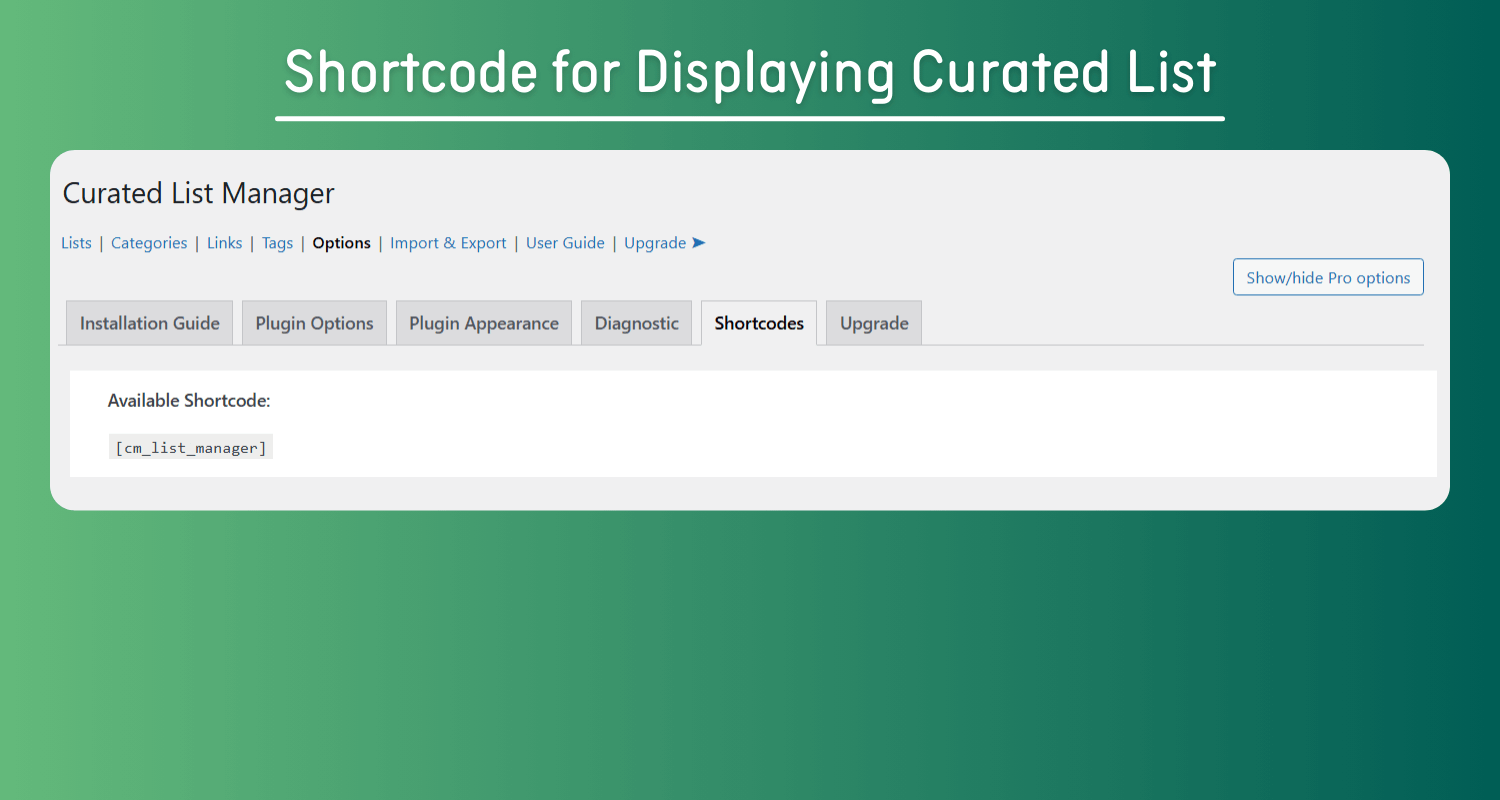 Shortcode for Displaying Curated List