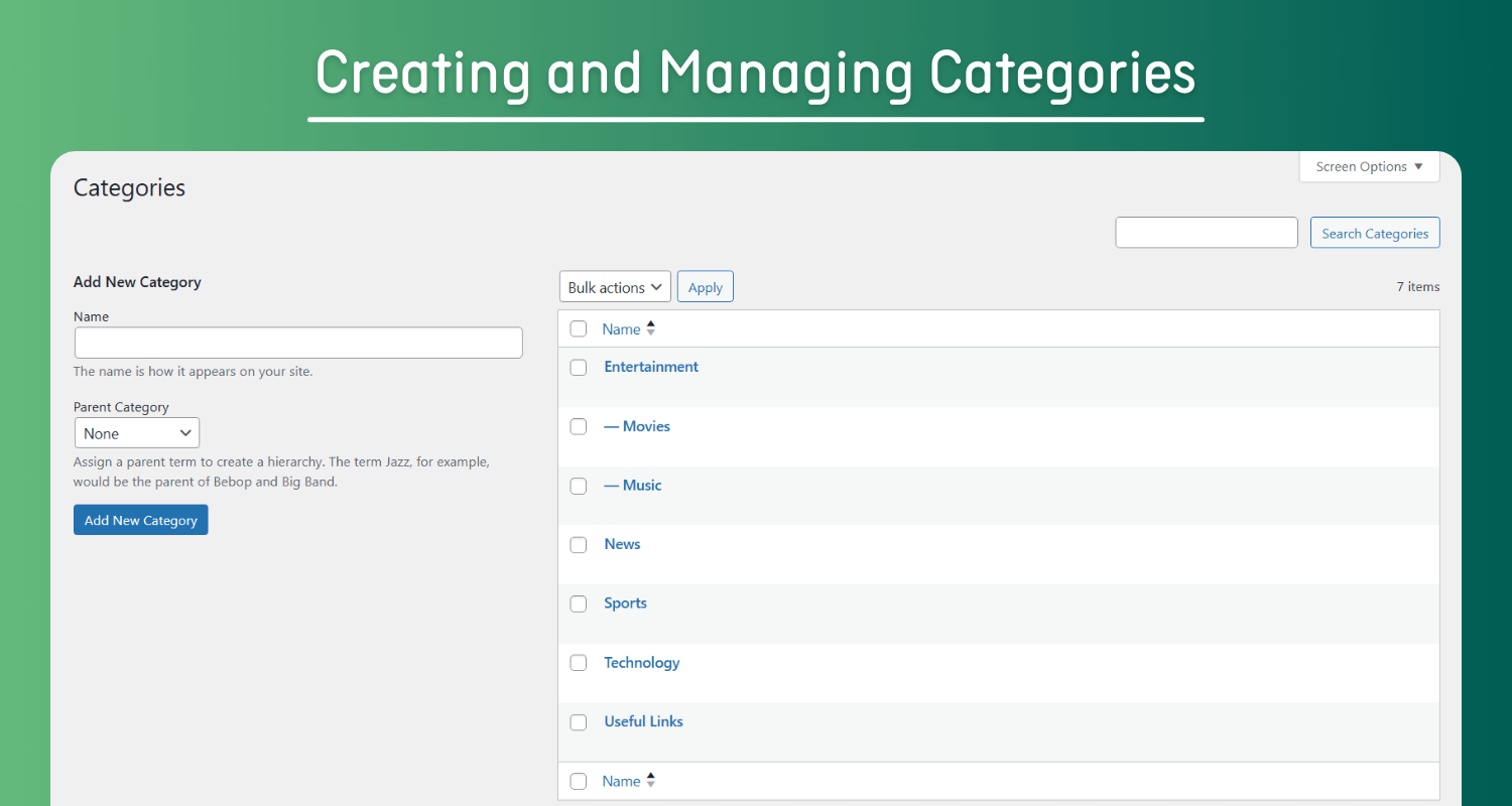 Creating and Managing Categories