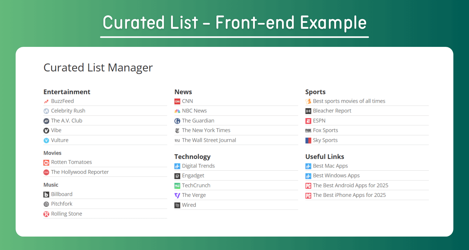Curated List - Front-end Example