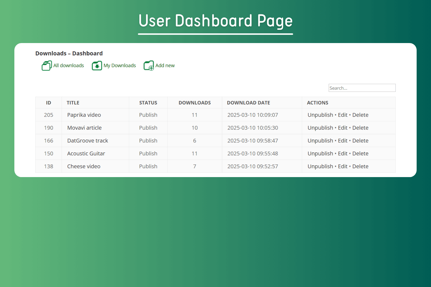Download Page Settings