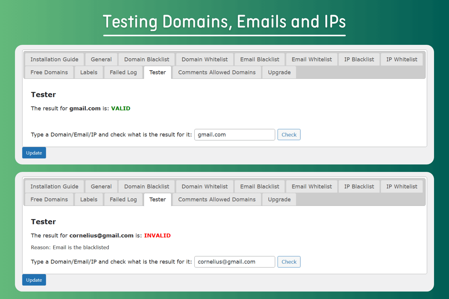 Testing Domains, Emails and IPs