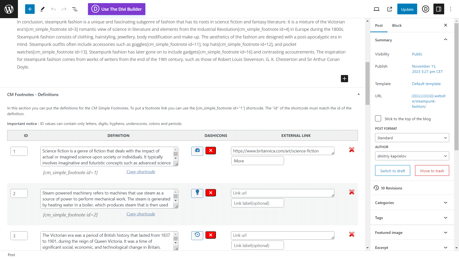 Adding a footnote to a post using a metabox