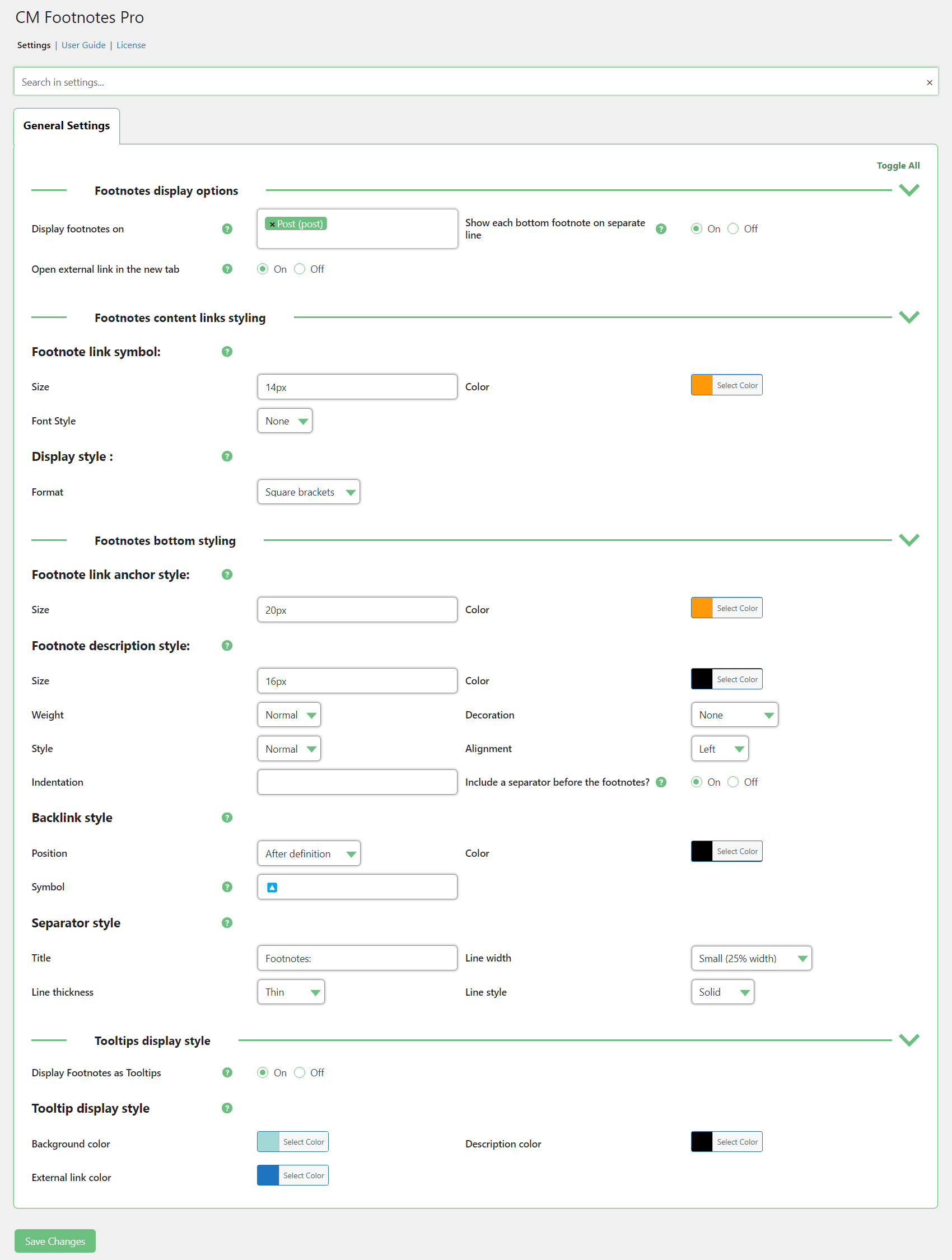 Plugin settings