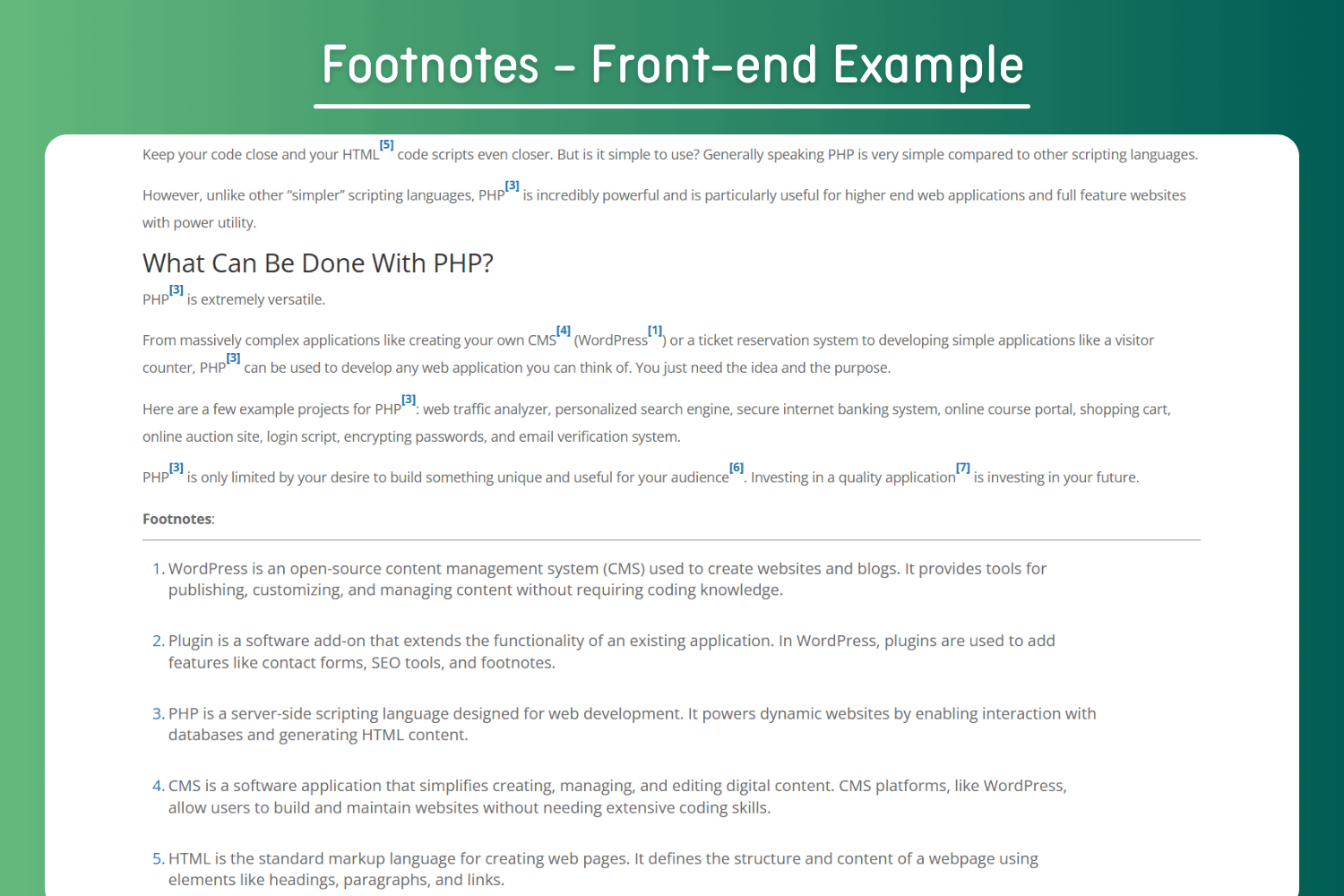 Footnotes - Front-end Example