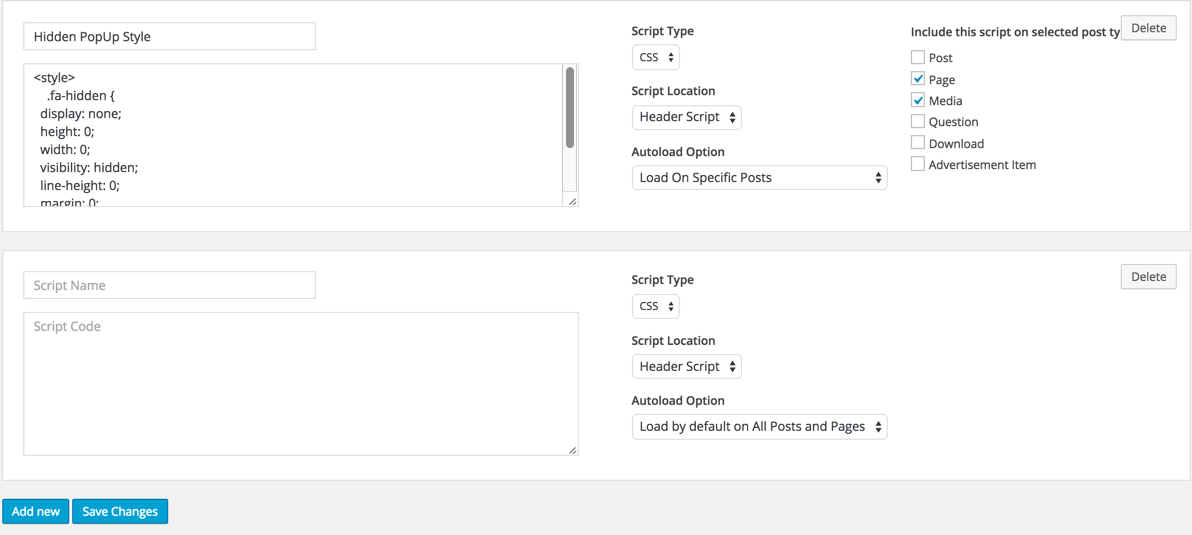 Adding multiple scripts in plugin settings