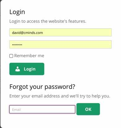Example of Login popup with forgot password.