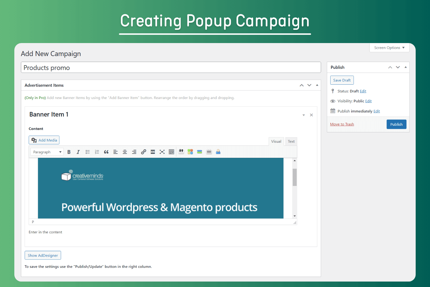 Statistics of campaing and popup activity (pro only).