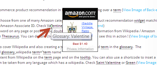 Example of tooltip with Amazon Product Recomendation.