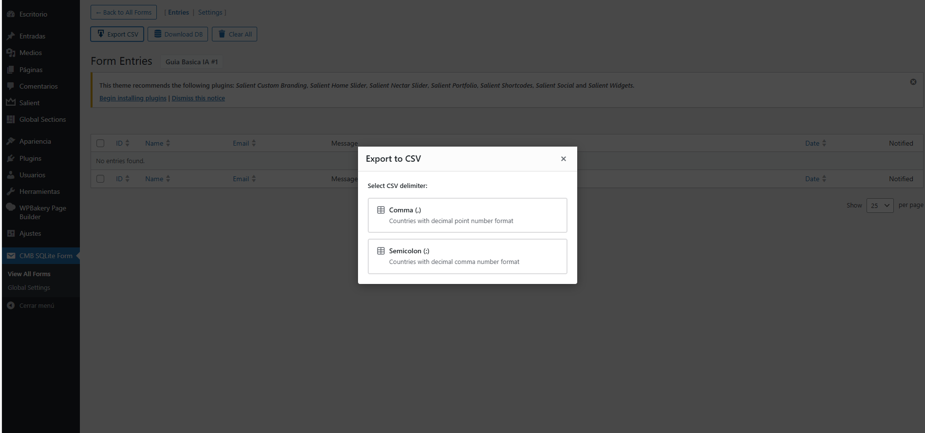 **Entries Management** - Viewing and exporting submissions.