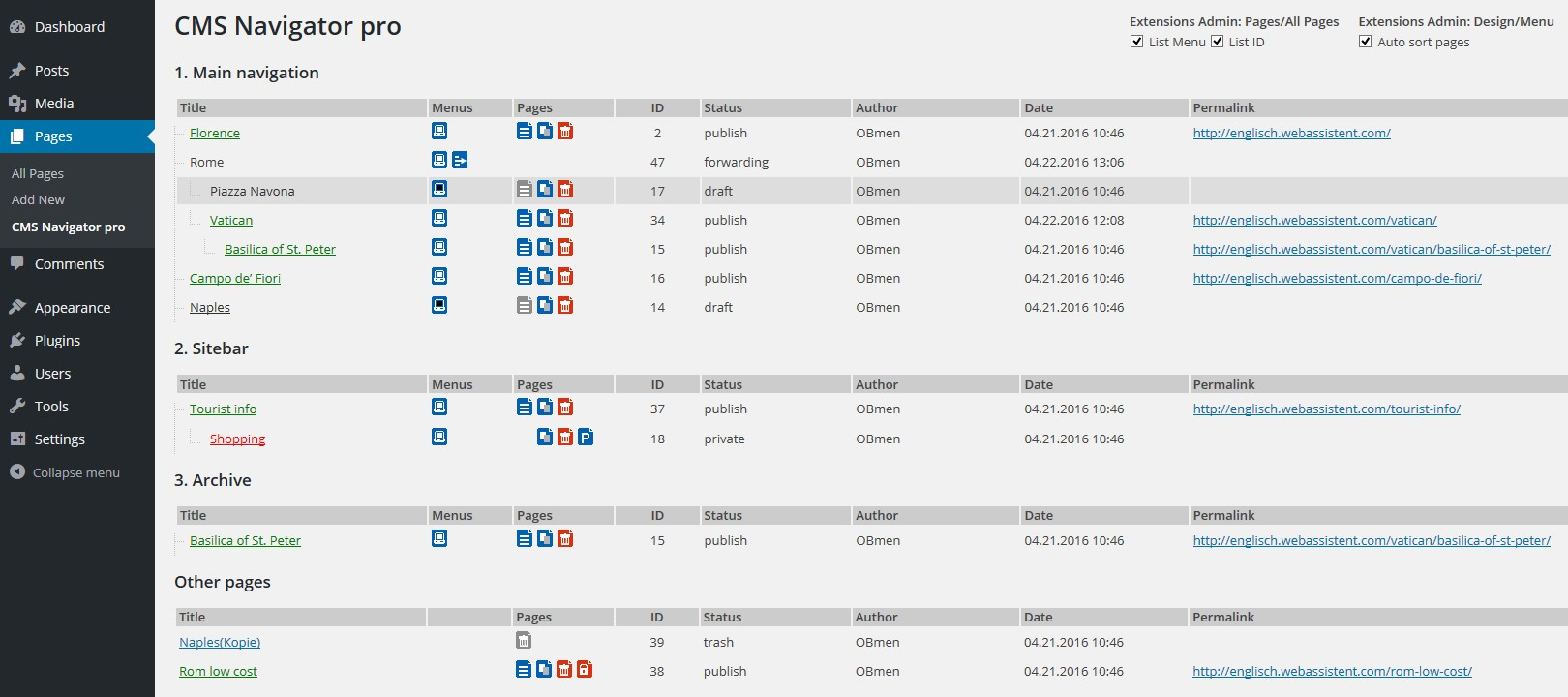 New menu: "CMS Navigator"