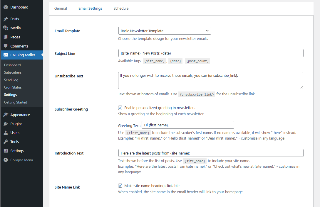 Settings - Configure your newsletter preferences