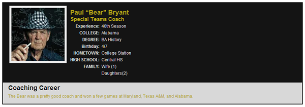 Sample of a Single Coach Profile page