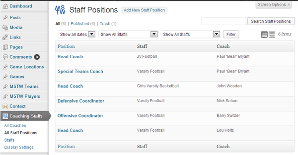 All Staff Positions admin page