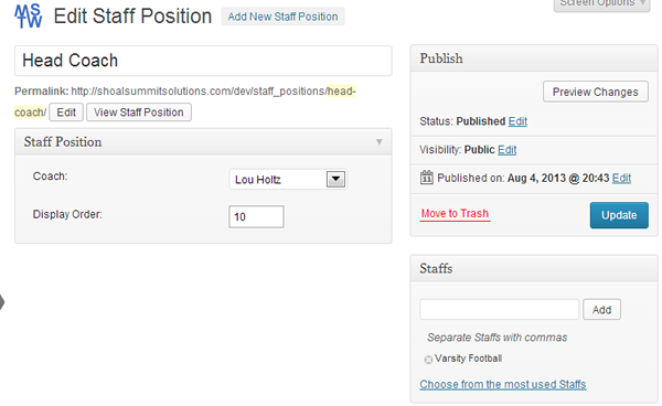 Add/Edit Staff Position admin page