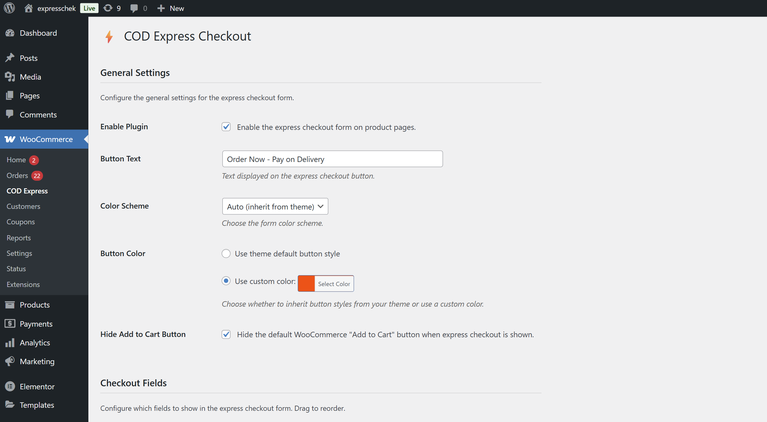 Admin settings - General configuration