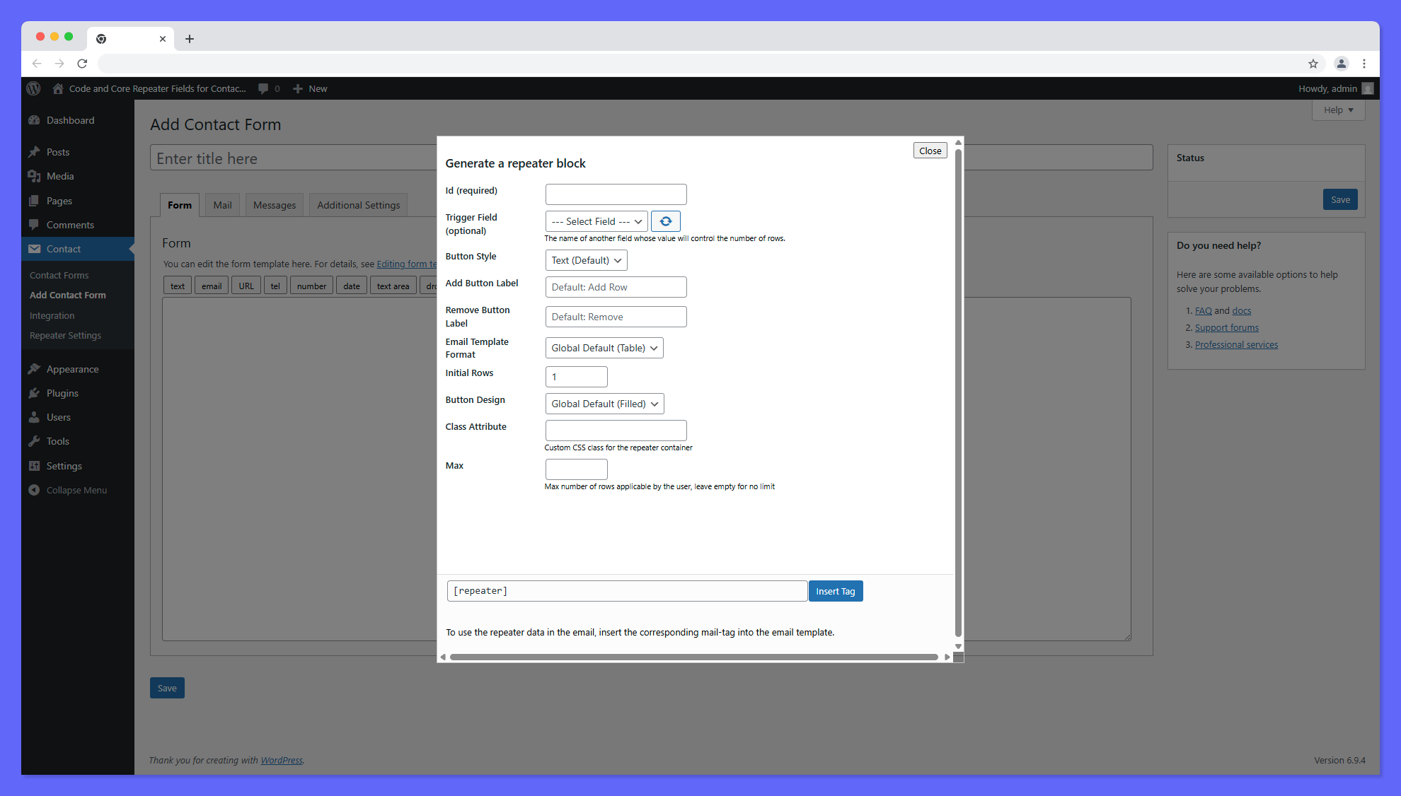 **Tag Generator Popup:** The intuitive modal window where you can customize labels, row limits, and auto-triggers in seconds.