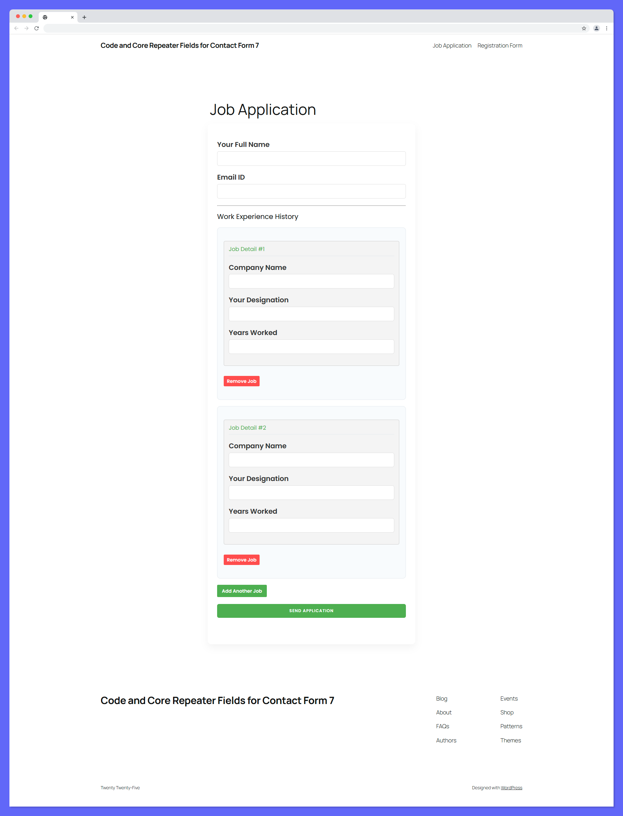 **Frontend: Manual Mode:** A sleek live form featuring the "Add Row" and "Remove" responsive buttons for an attendee list.