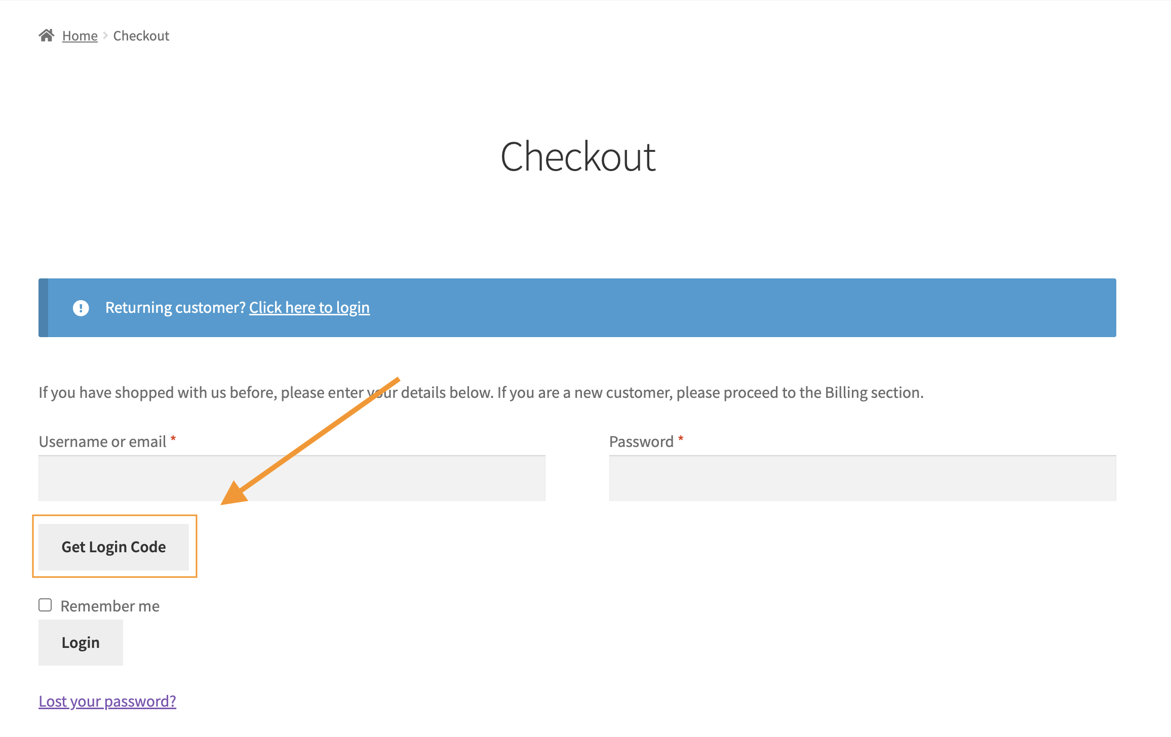 Get Login Code in "checkout" login block