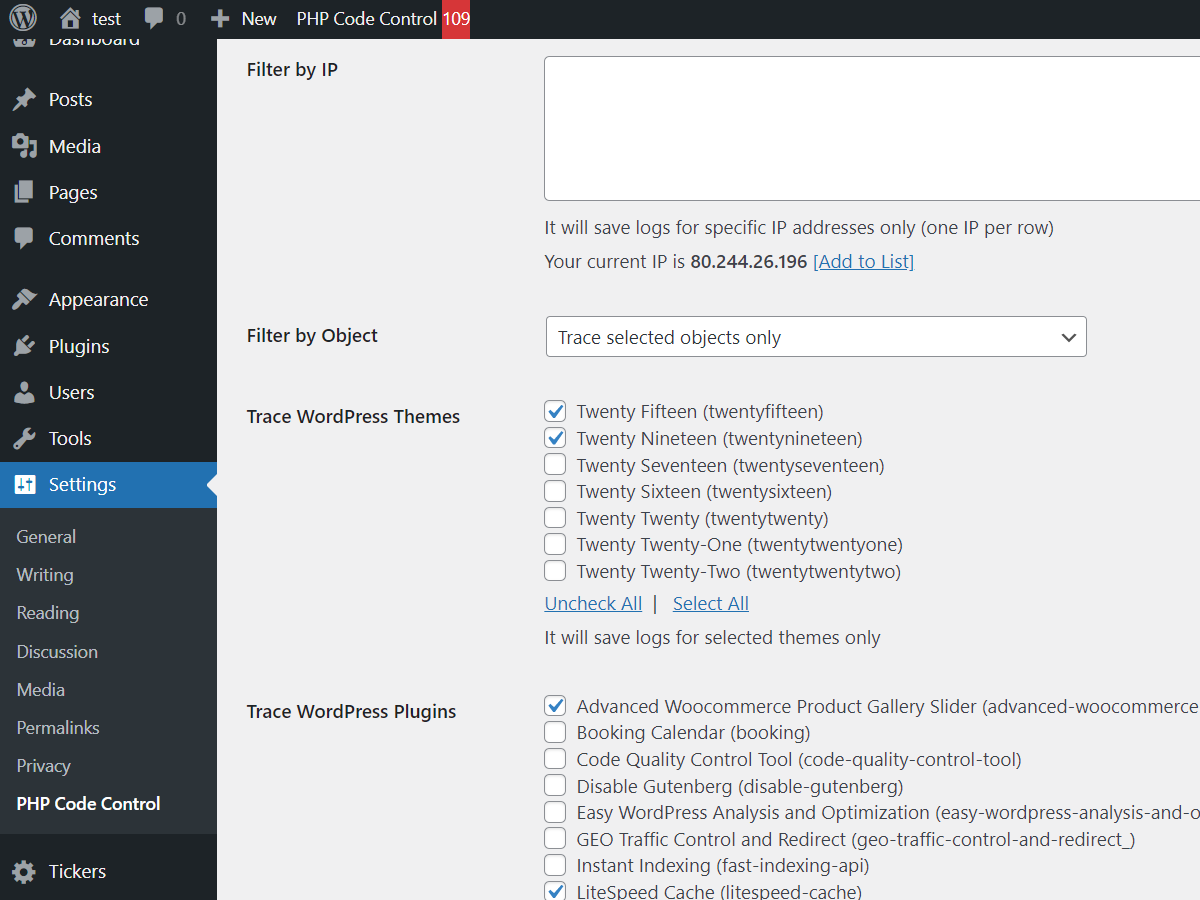Filtering options