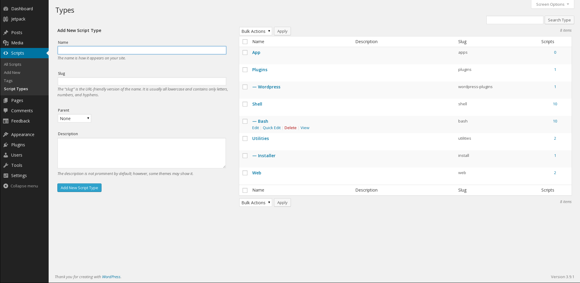 Assigning hierarchical script types.