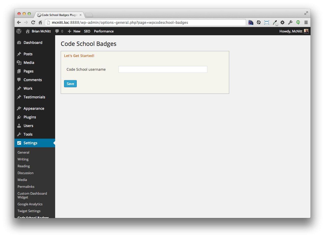 Once you have installed the plugin, navigate to Settings > Code School Badges in the admin area