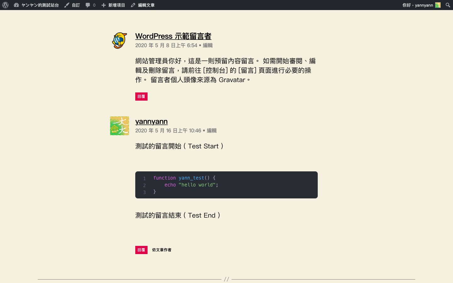 Example Syntax Highlighting in Comments