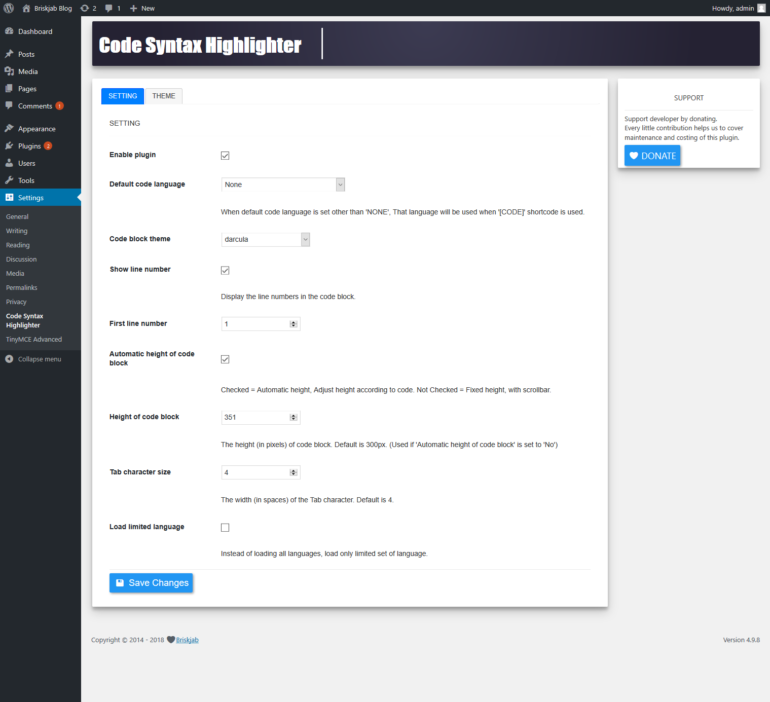 Plugin main settings page.