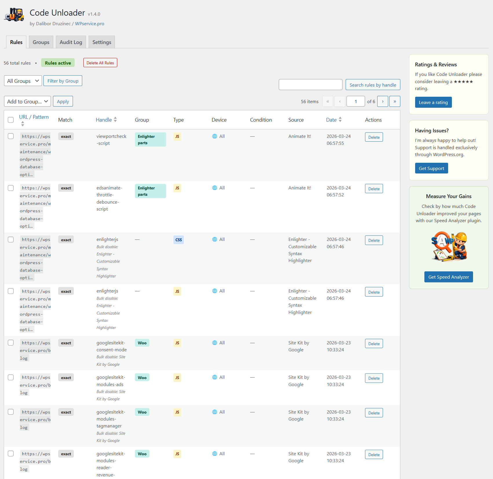 Global admin screen — Rules tab