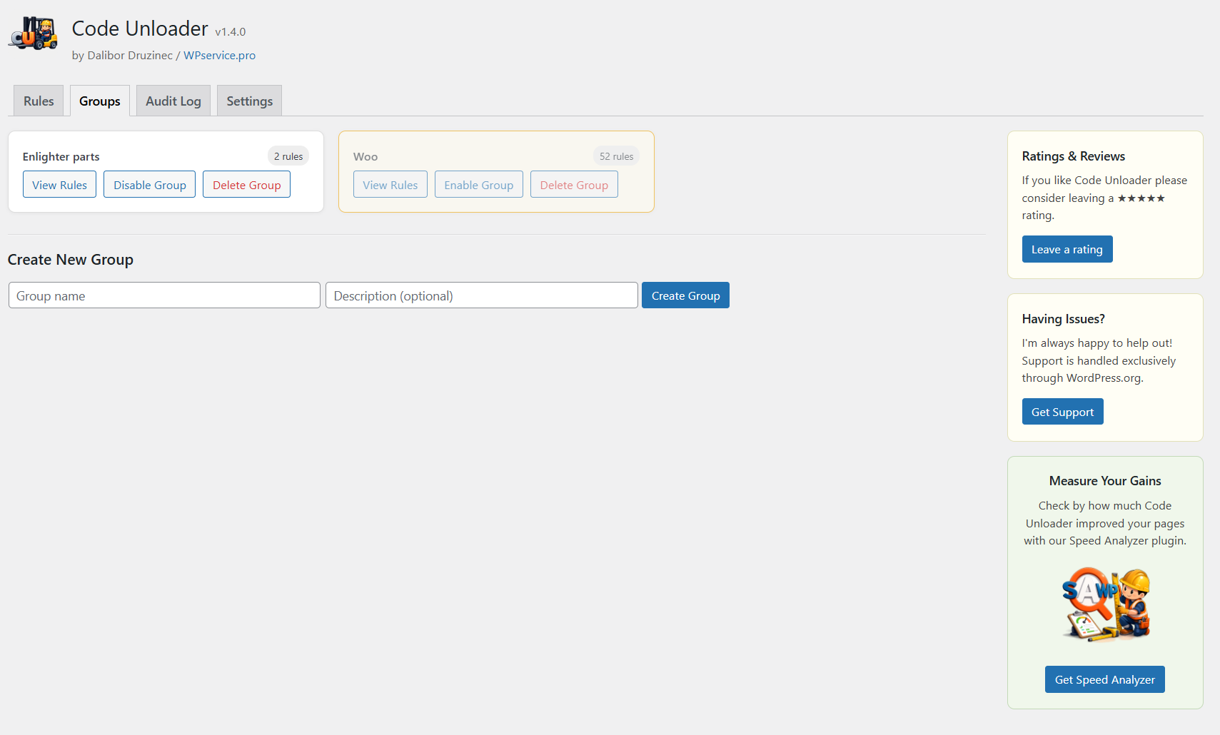 Admin screen — Groups tab