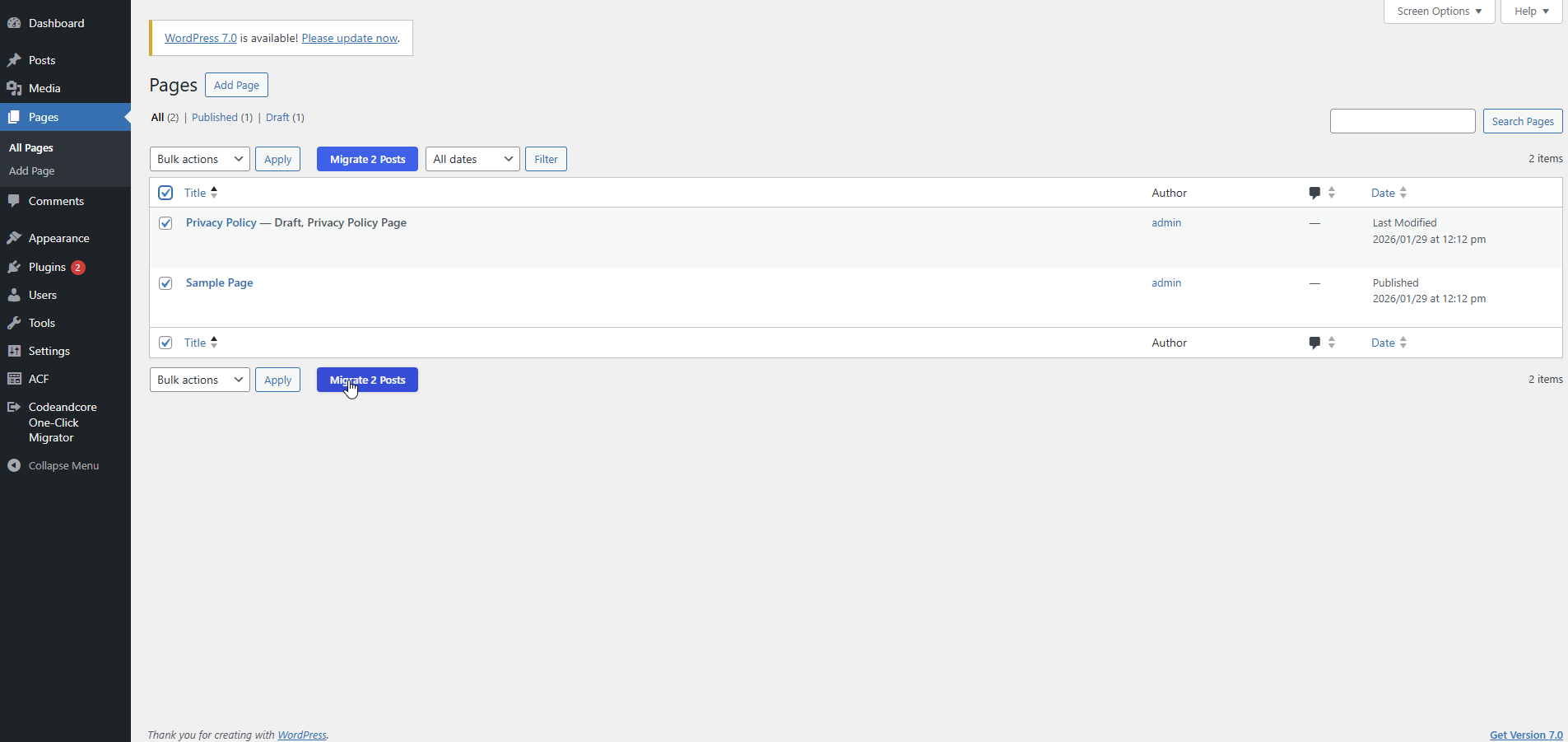 **Bulk Migration** — Select multiple posts and track migration progress in real-time.