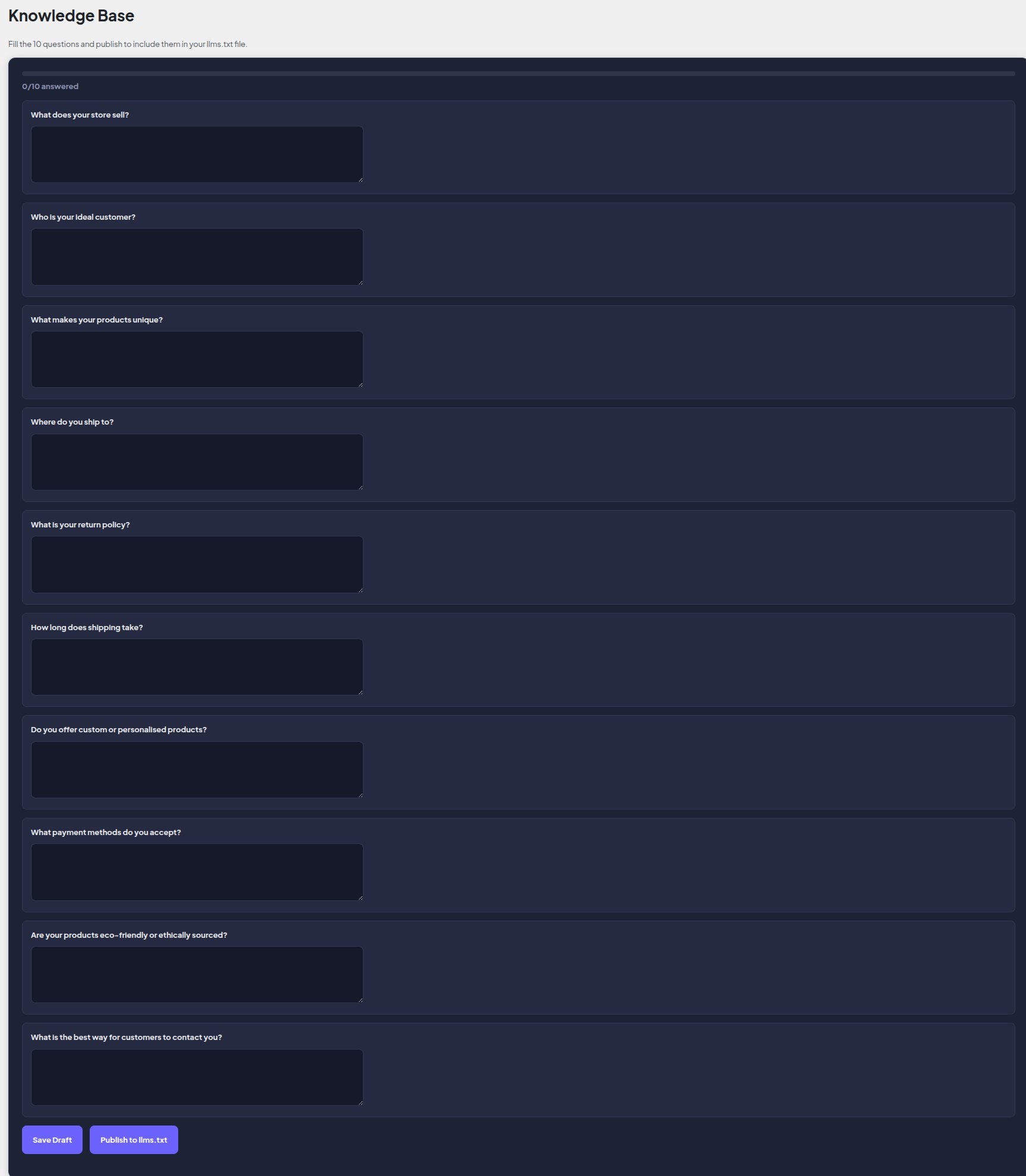 llms.txt Generator — preview and manage output