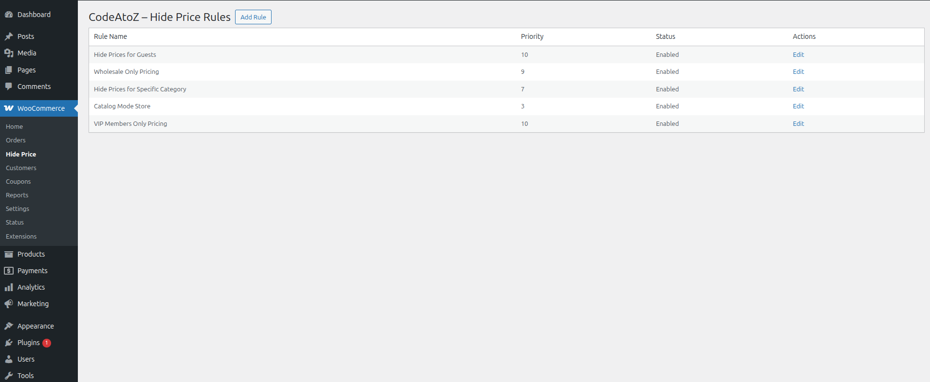 Rule editor – Configure user roles, products, and categories.
