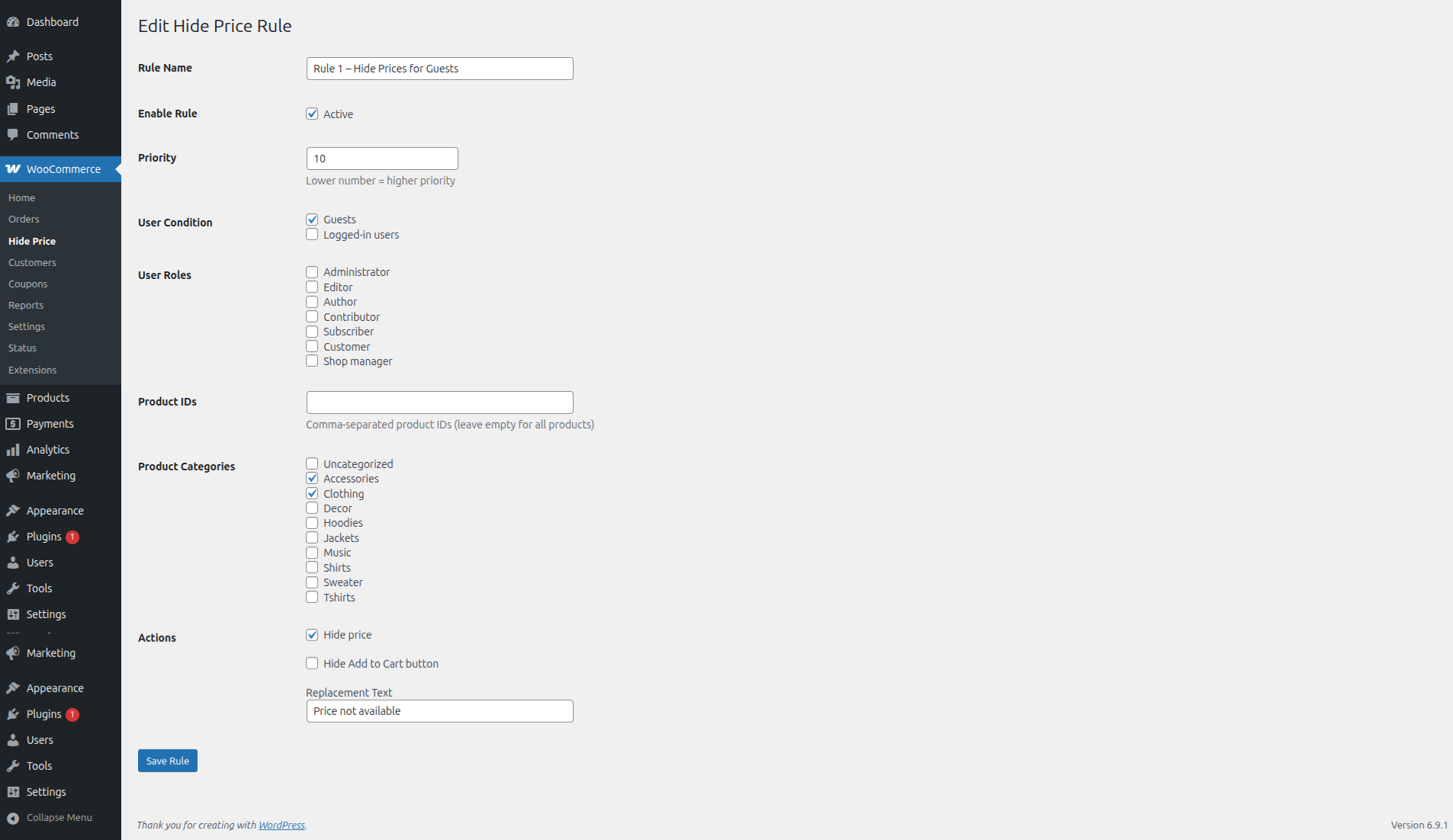 Guest pricing restriction – Example frontend view.