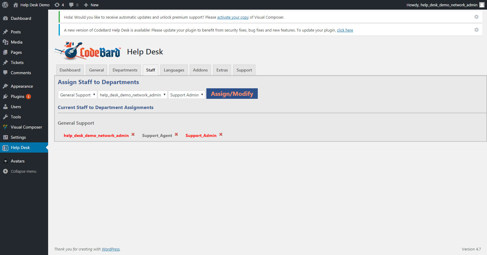 Support Agent to Department assignments