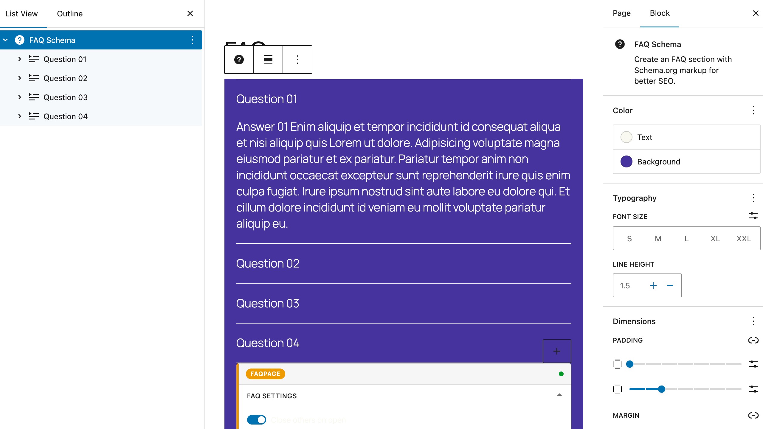 FAQ Block with a custom theme — fully stylable to match your brand