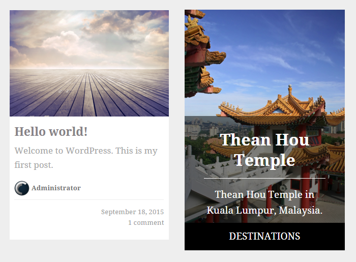 The featured post templates available by default (left - template Default, right - template Fancy).